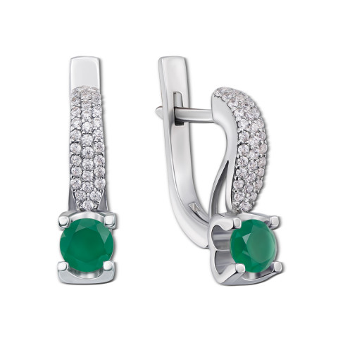 Срібні сережки з зеленим агатом і фіанітами (2236/9р)