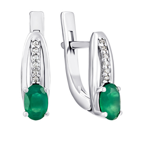 Срібні сережки з зеленим агатом і фіанітами (2835/9р-GAG)