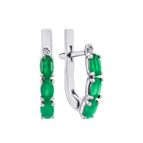 Срібні сережки з зеленим агатом і фіанітами (2981/9р-GRAG)