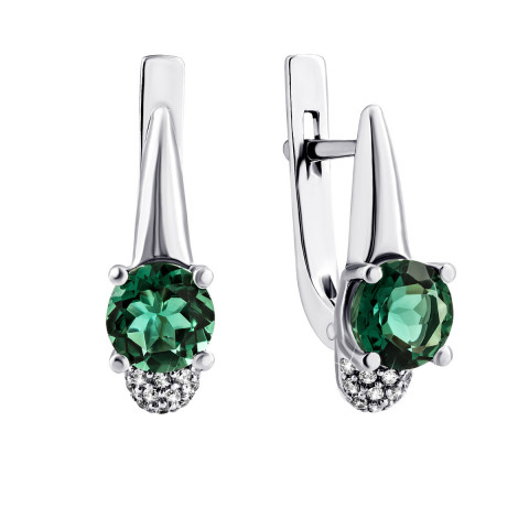 Срібні сережки з зеленим кварцом і фіанітами (2155/1р-QGR)