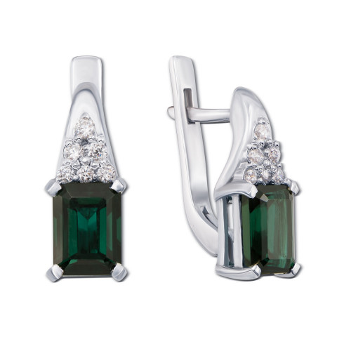 Срібні сережки з зеленим кварцом і фіанітами (2155/9р-QGR)