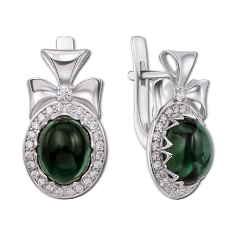 Срібні сережки з зеленим кварцом і фіанітами (2203/9р-QGR)