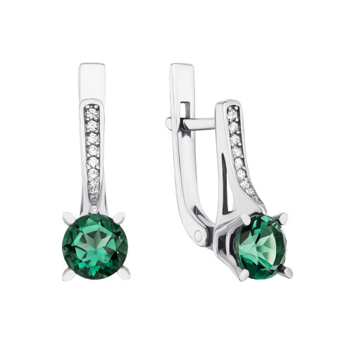 Срібні сережки з зеленим кварцом і фіанітами (2339/9р)