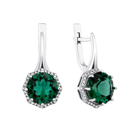 Срібні сережки з зеленим кварцом і фіанітами (2838/9р-QGR)