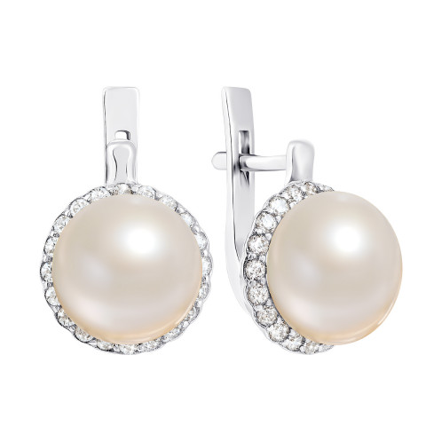 Срібні сережки з перлами і фіанітами (2262/9р-PWT)