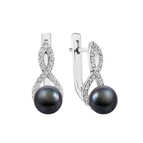 Срібні сережки з перлами і фіанітами (2268/9р-PBL)