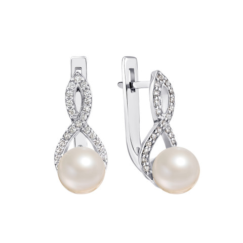 Срібні сережки з перлами і фіанітами (2268/9р-PWT)