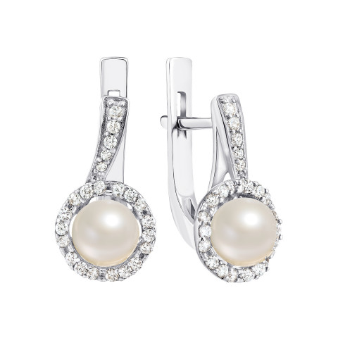 Срібні сережки з перлами і фіанітами (2273/9р-PWT)
