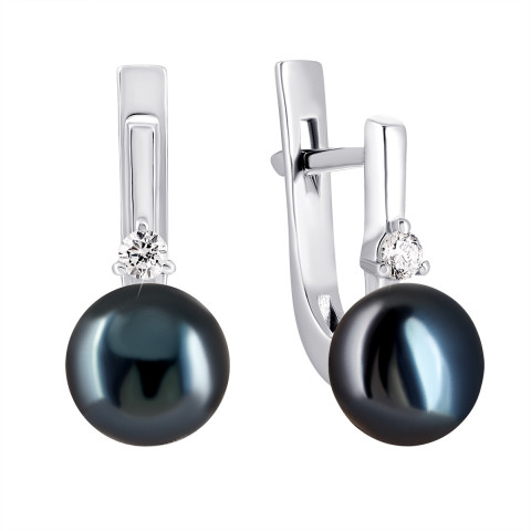 Срібні сережки з перлами і фіанітами (2434/1р-PBL)