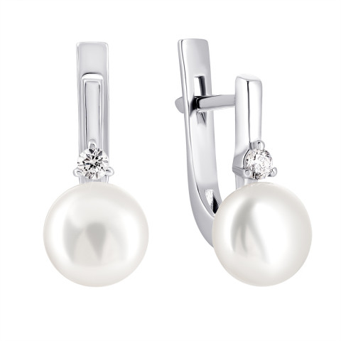Срібні сережки з перлами і фіанітами (2434/1р-PWT)