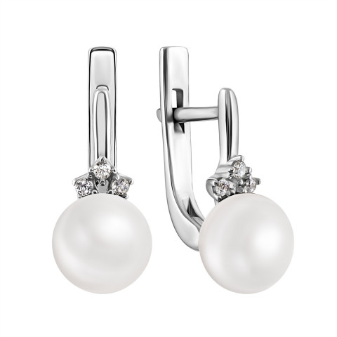 Срібні сережки з перлами і фіанітами (2438/1р-PWT)