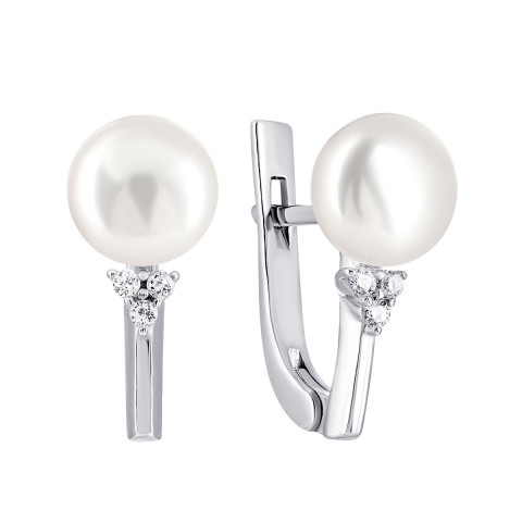 Срібні сережки з перлами і фіанітами (2440/1р-PWT)