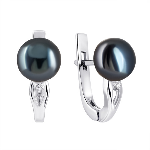 Срібні сережки з перлами і фіанітами (2442чб/1р-PBL)
