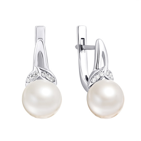 Срібні сережки з перлами і фіанітами (2443/1р-PWT)