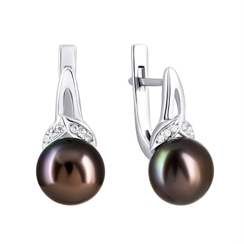 Срібні сережки з перлами і фіанітами (2443чб/1р-PBL)