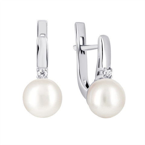 Срібні сережки з перлами і фіанітами (2448/1р-PWT)