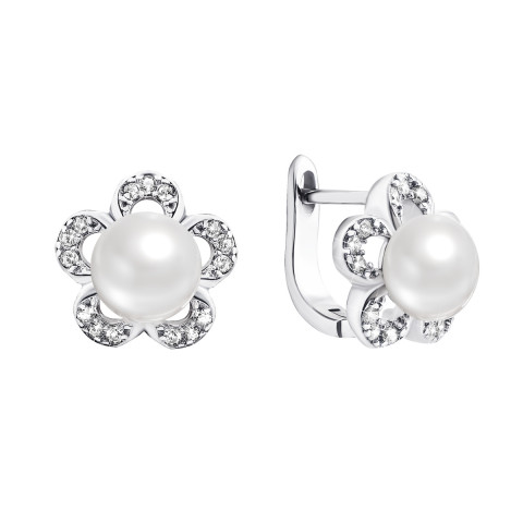 Срібні сережки з перлами і фіанітами (PSS0021ER)