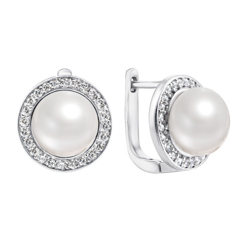 Срібні сережки з перлами і фіанітами (PSS0233ER)