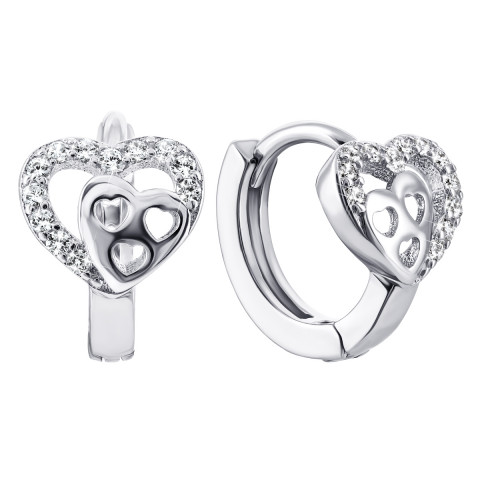 Срібні сережки Серце з фіанітами (1EA82273-E/12/1)