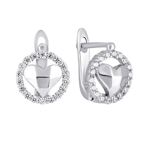 Срібні сережки Серце з фіанітами (1EA91978)