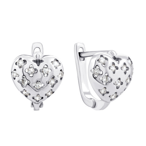 Срібні сережки Серце з фіанітами (1EA93633)
