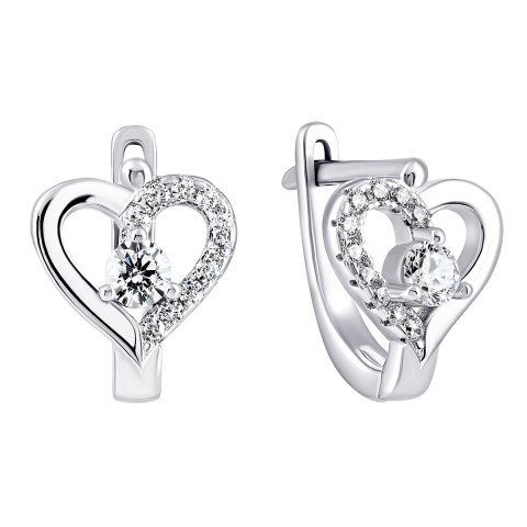 Срібні сережки Серце з фіанітами (2E29862)