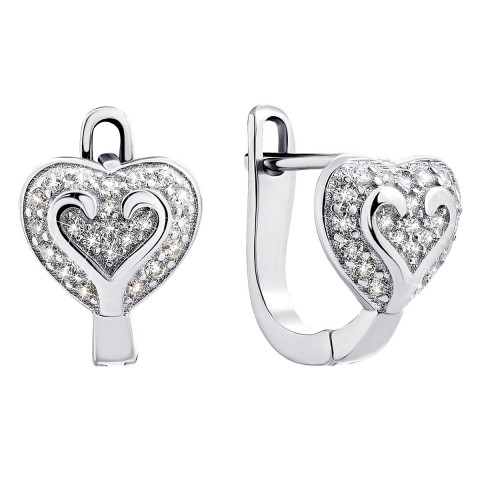 Срібні сережки Серце з фіанітами (7EA92832)