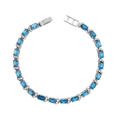 Срібний браслет з блакитним кварцом і фіанітами (4112р)