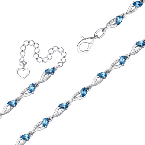 Срібний браслет з кварцом London blue і фіанітами (4137р-QLB)