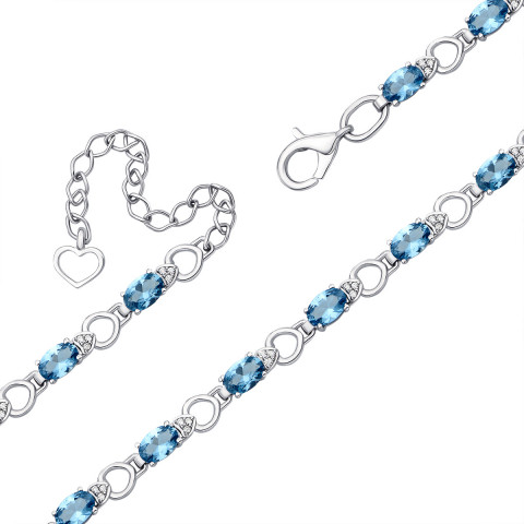 Срібний браслет з кварцом London blue і фіанітами (4138р-QLB)