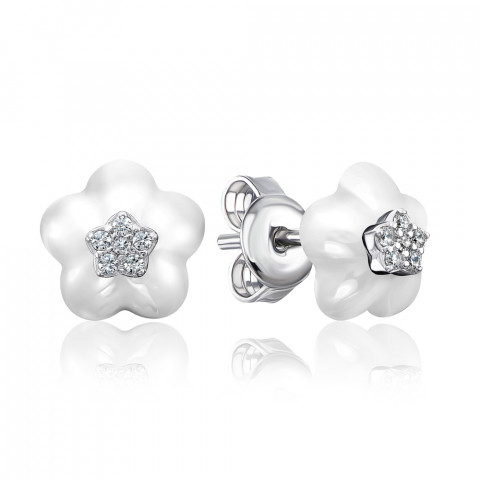 Срібні сережки-пусети з керамікою і фіанітами (SE2401-W-E/12/1)