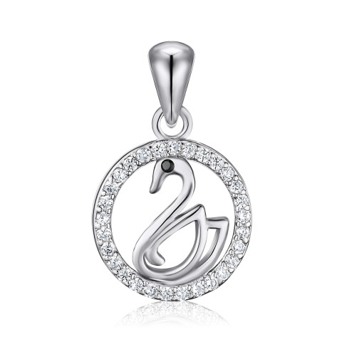 Срібна підвіска з фіанітами лебідь SP00415-P/12/7