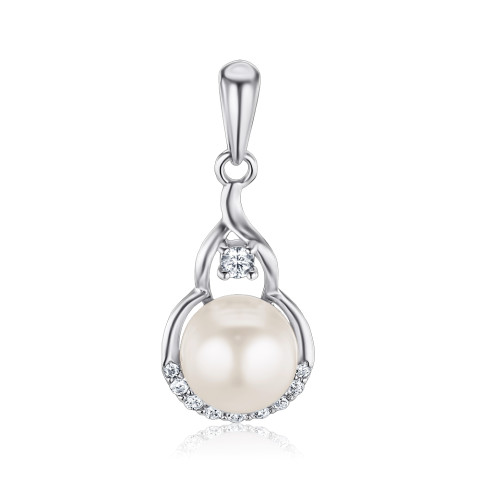 Срібна підвіска з перлиною і фіанітами SP00449-P/12/4407