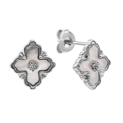 Срібні сережки-пусети з перламутром (SZDE12585)