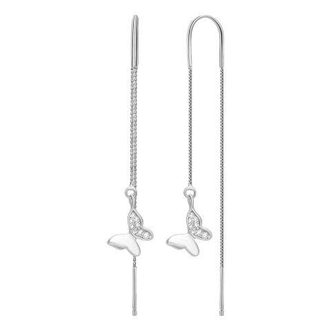 Срібні сережки-протяжки Метелики з фіанітами (SE00518)