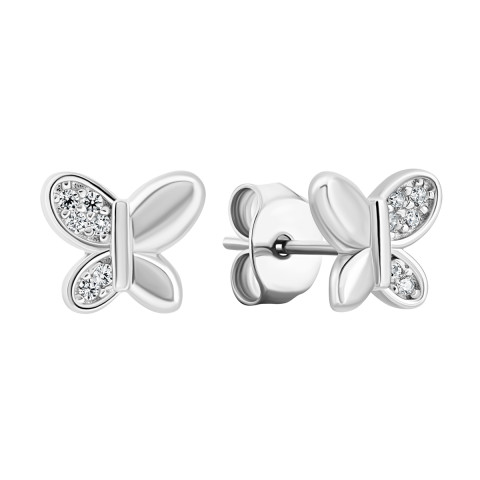 Срібні сережки-пусети Метелик з фіанітами (SZDE03269)