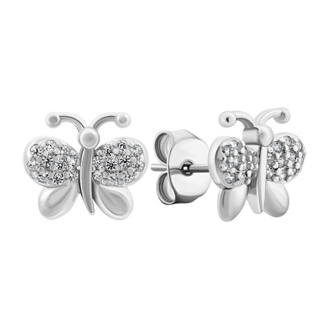 Срібні сережки-пусети Метелики з фіанітами (SZDE03388)