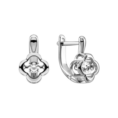 Срібні сережки Конюшина з фіанітом (SZDE06469)