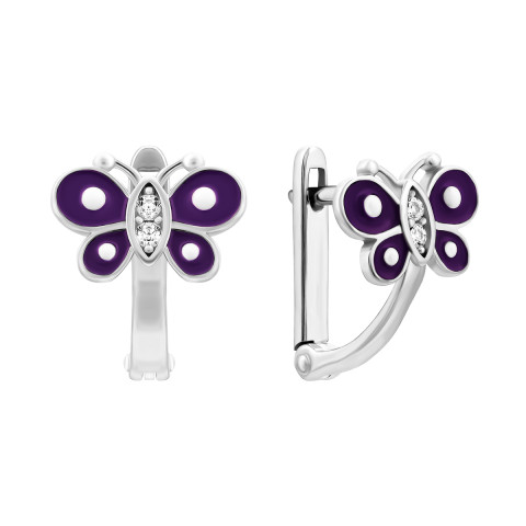 Срібні сережки Метелики з емаллю та фіанітами (SZDE06668)