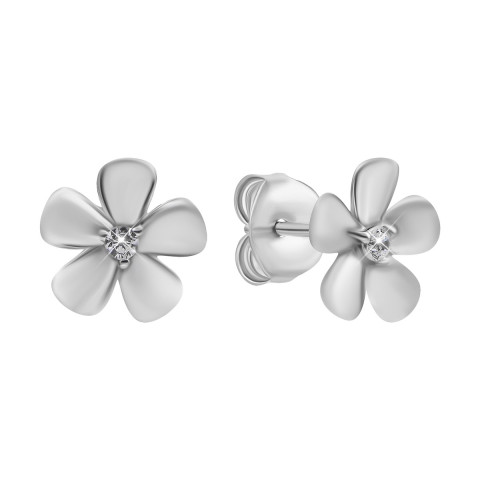 Срібні сережки-пусети Квітка з фіанітом (SZDE12589)