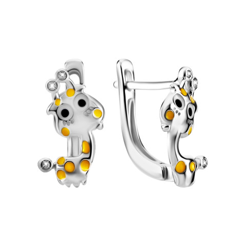 Срібні сережки з емаллю та фіанітами (SZDE14732)