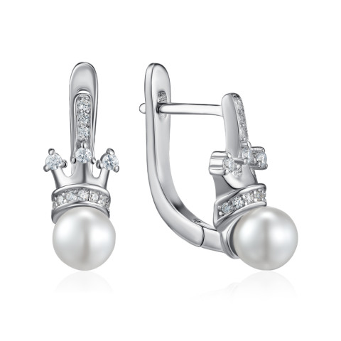 Срібні сережки з перлами та фіанітами  SZDE15098-E/12/4609