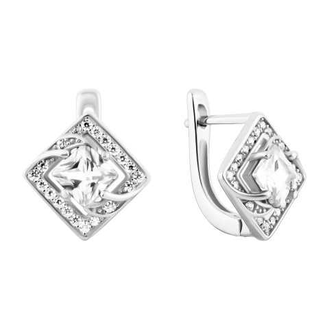 Срібні сережки з зеленим кварцом і фіанітами (SZDE15913 кв.з)