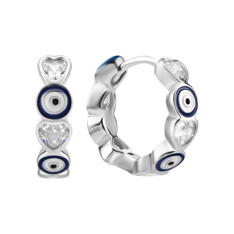 Срібні сережки-конго з емаллю та фіанітами (SZDE16605)