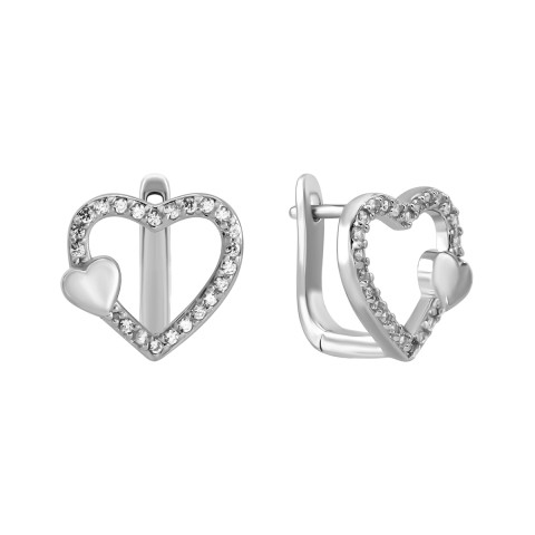 Срібні сережки Серце з фіанітами (SZDE16812)