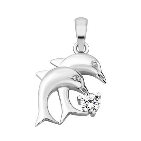 Срібна підвіска Дельфіни з фіанітами (SZDN02656)