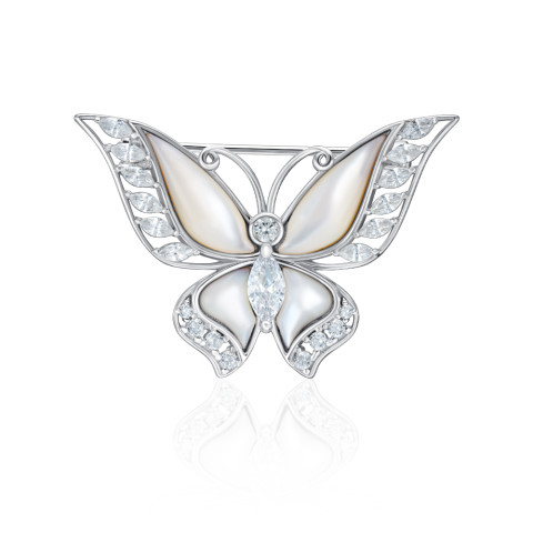 Срібна брошка Метелик з перламутром та фіанітами (TH00011-SH/12/1090)