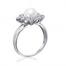 Срібна каблучка з перлиною і фіанітами (001280/12/1/1668)