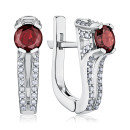 Срібні сережки з гранатом і фіанітами 2166/9р-GAR