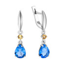 Срібні сережки-підвіски з цитрином і кварцом Tanzanite (2289/1р-QTANCIT)
